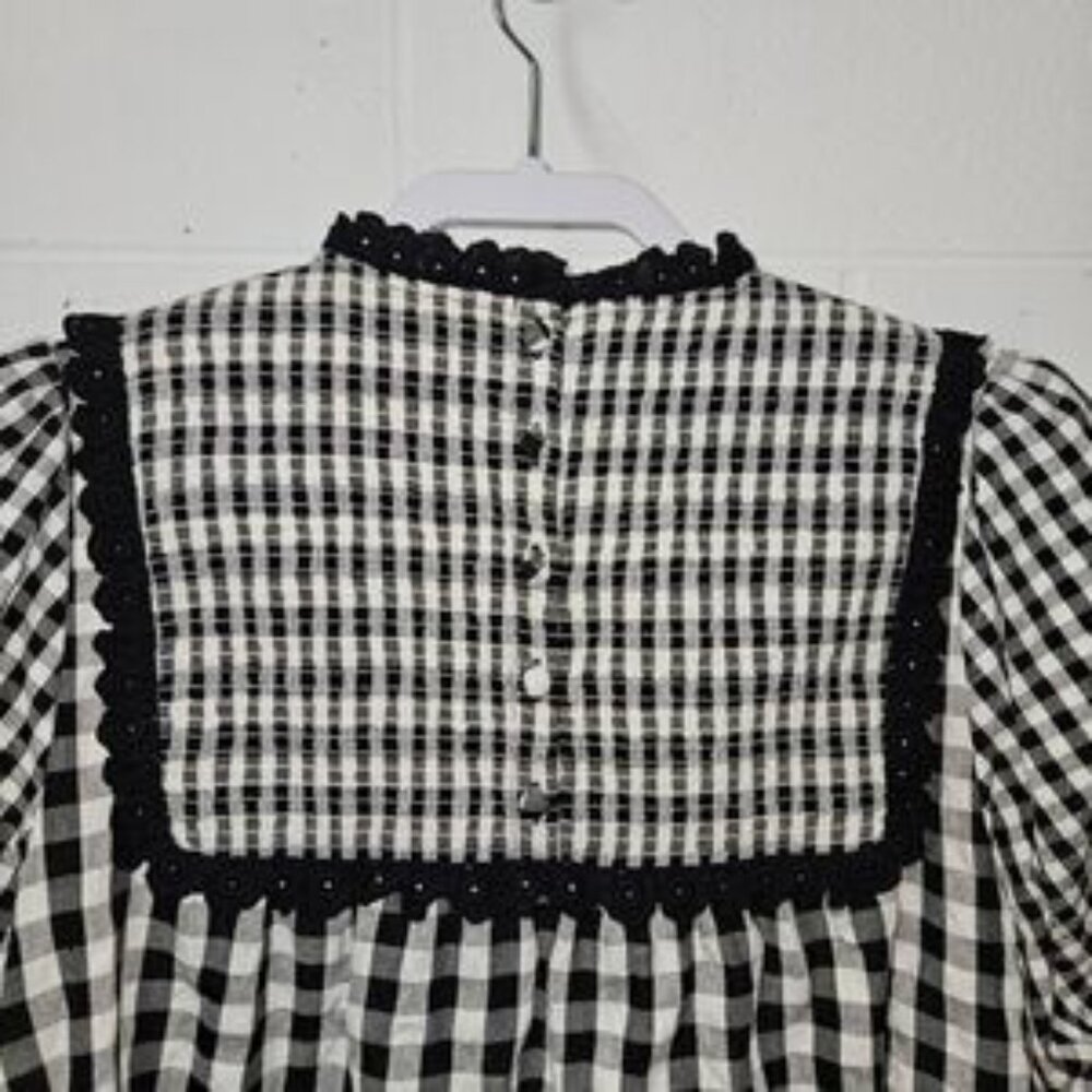 Hunter Bell Megan Gingham Smocked Puff Sleeve Checkered dress Size Xs - Picture 7 of 7